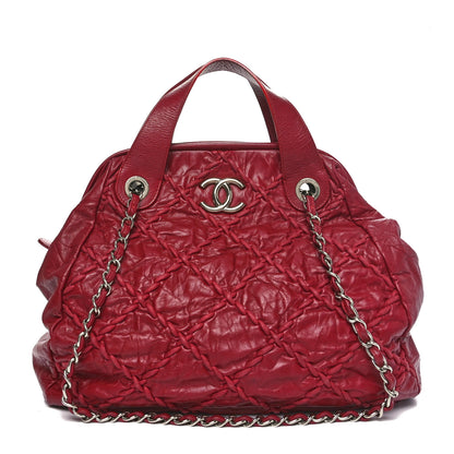Chanel Calfskin Ultra Stitch Large Bowler Red 1 of 10