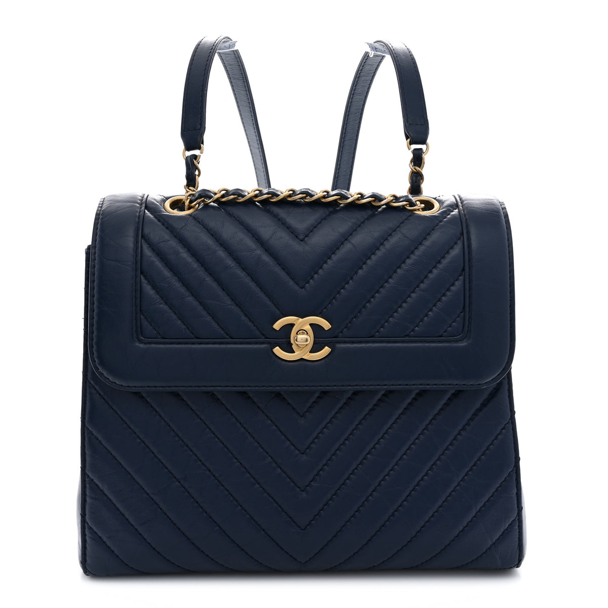 Aged Calfskin Chevron Quilted Backpack Navy