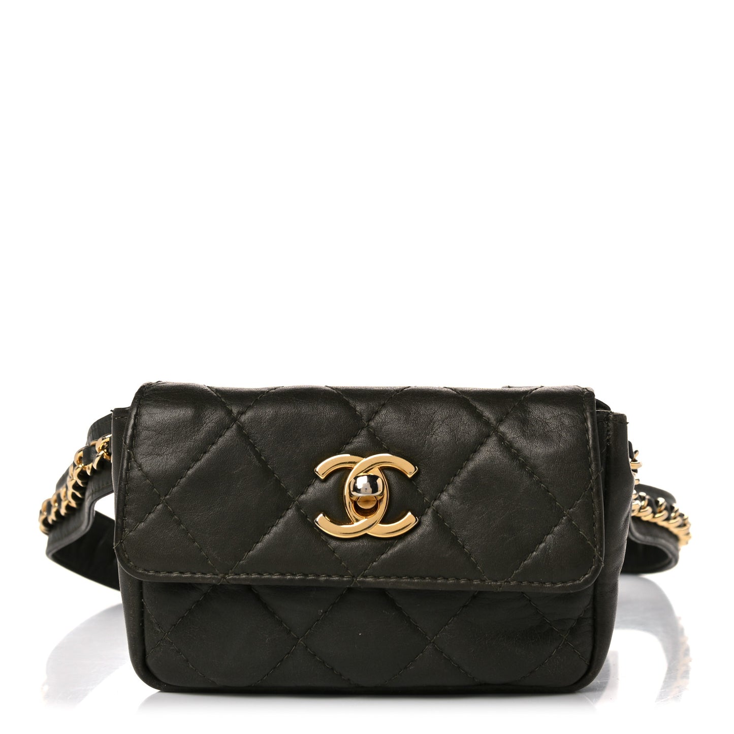 Lambskin Quilted Flap Waist Belt Bag Black