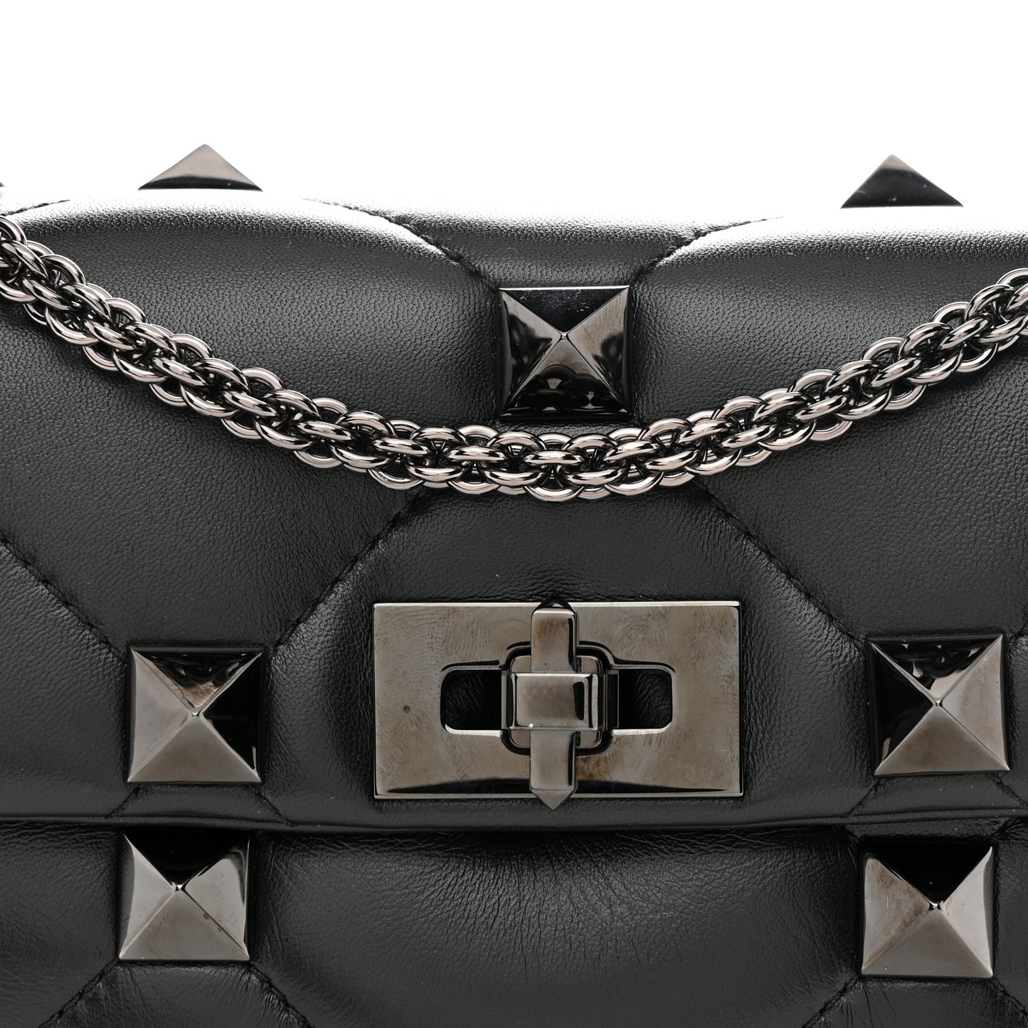 Nappa Monochrome Medium Roman Stud Shoulder Bag Black
