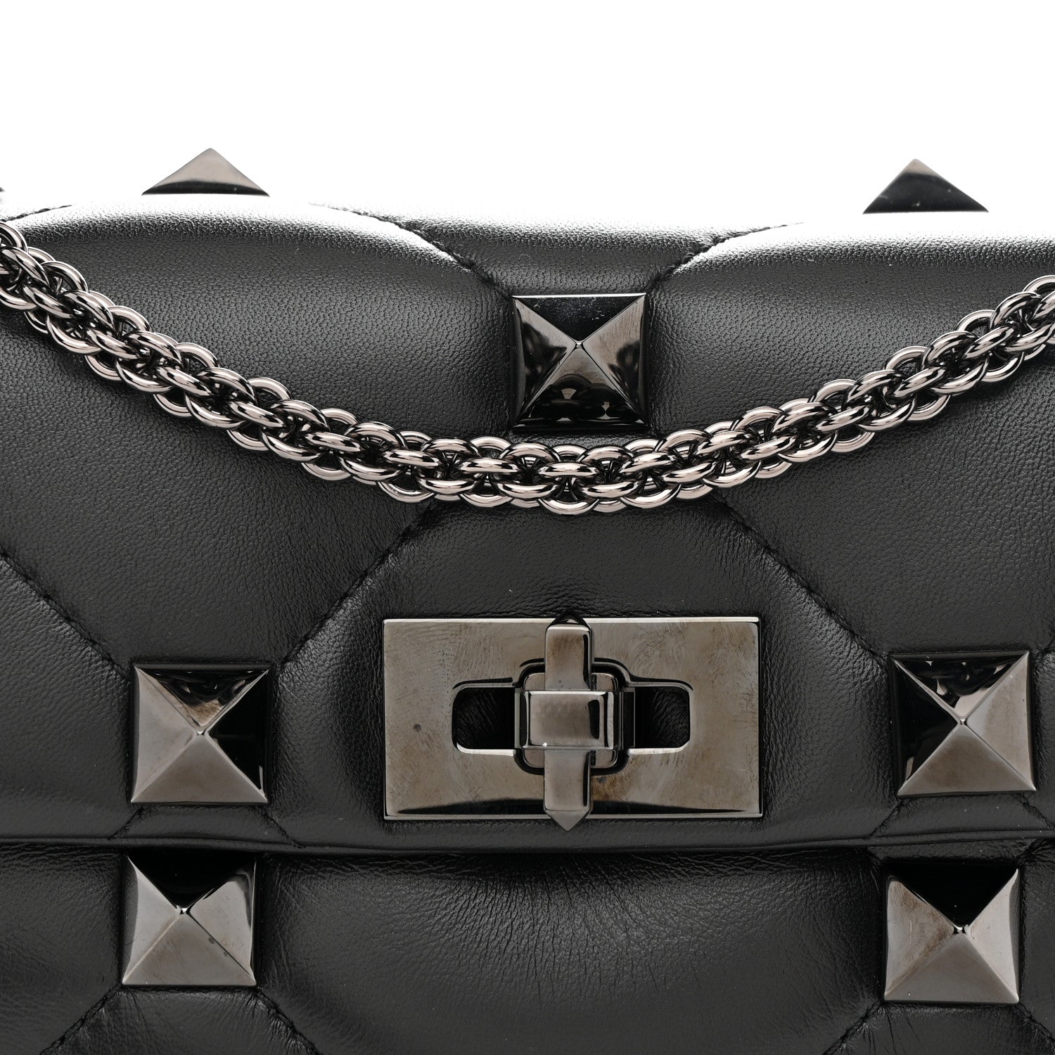 Valentino Garavani Nappa Monochrome Medium Roman Stud Shoulder Bag Black 7 of 9