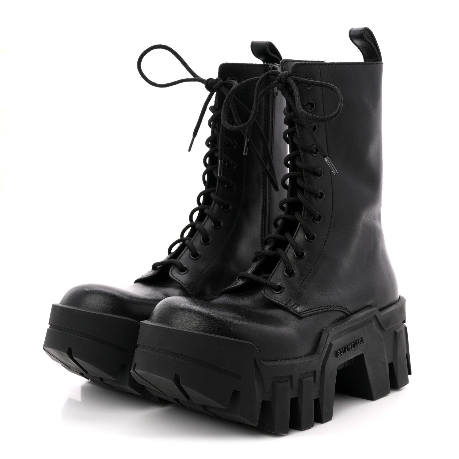 Balenciaga Calfskin Womens Bulldozer Lace Up Boots 37 Black 4 of 10