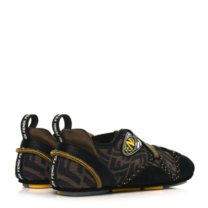 Fendi X SARAH COLEMAN Suede Mesh Satin FF Vertigo Womens Flex Sneakers 36 Black Tobacco Moro 4 of 7