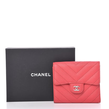 Chanel Caviar Chevron Quilted Compact Flap Wallet Red 10 of 10