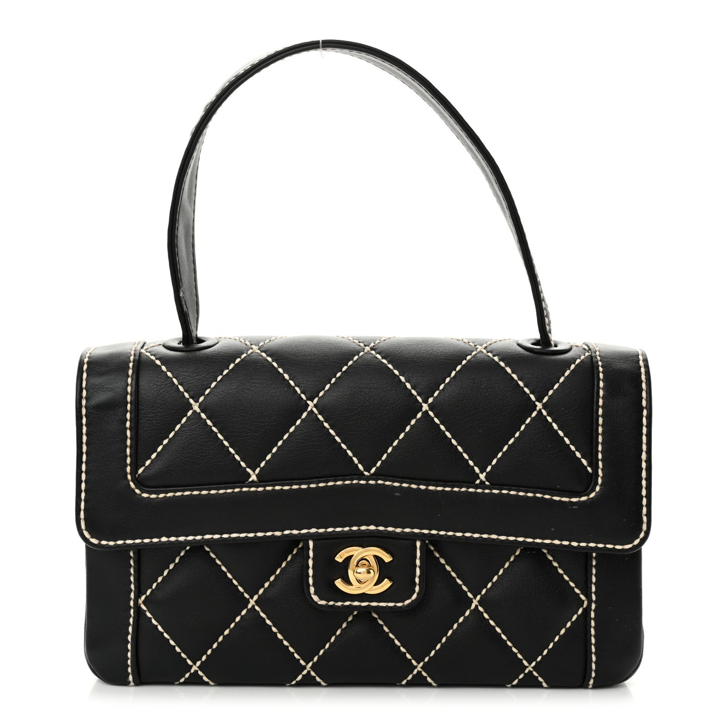 Calfskin Quilted Wild Stitch Flap Black