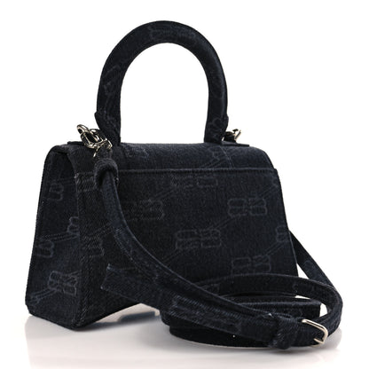 Balenciaga Washed Denim BB Monogram Hourglass Top Handle Bag XS Black 3 of 9