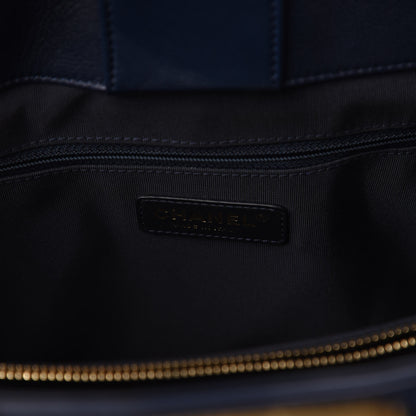 Chanel Calfskin Quilted Boy Shopping Tote Navy Blue 8 of 10