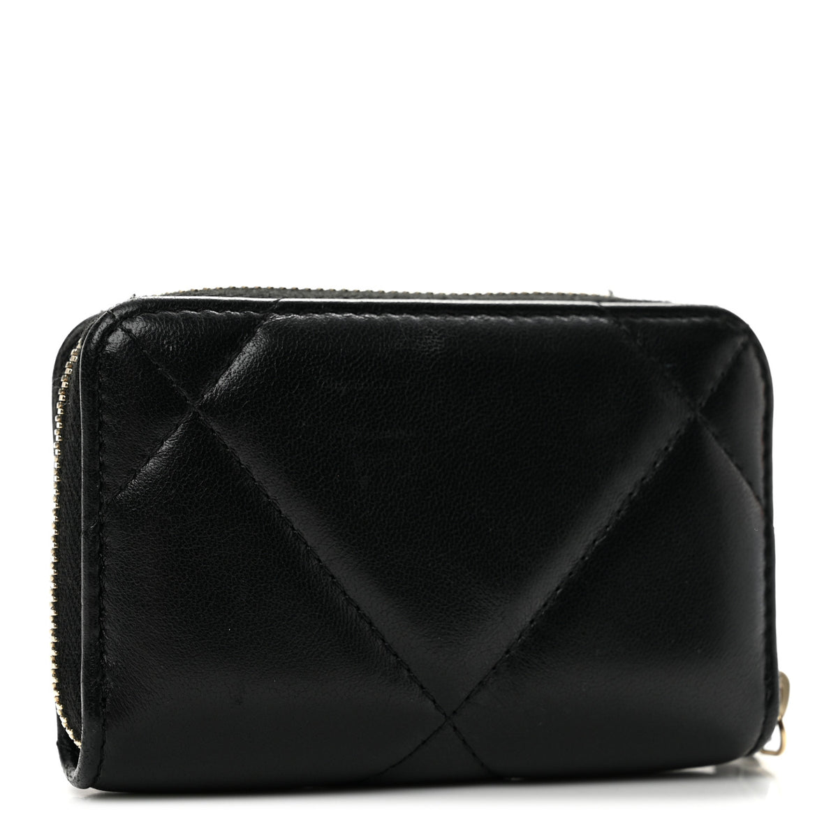 Lambskin Quilted Chanel 19 Zip Around Coin Purse Wallet Black