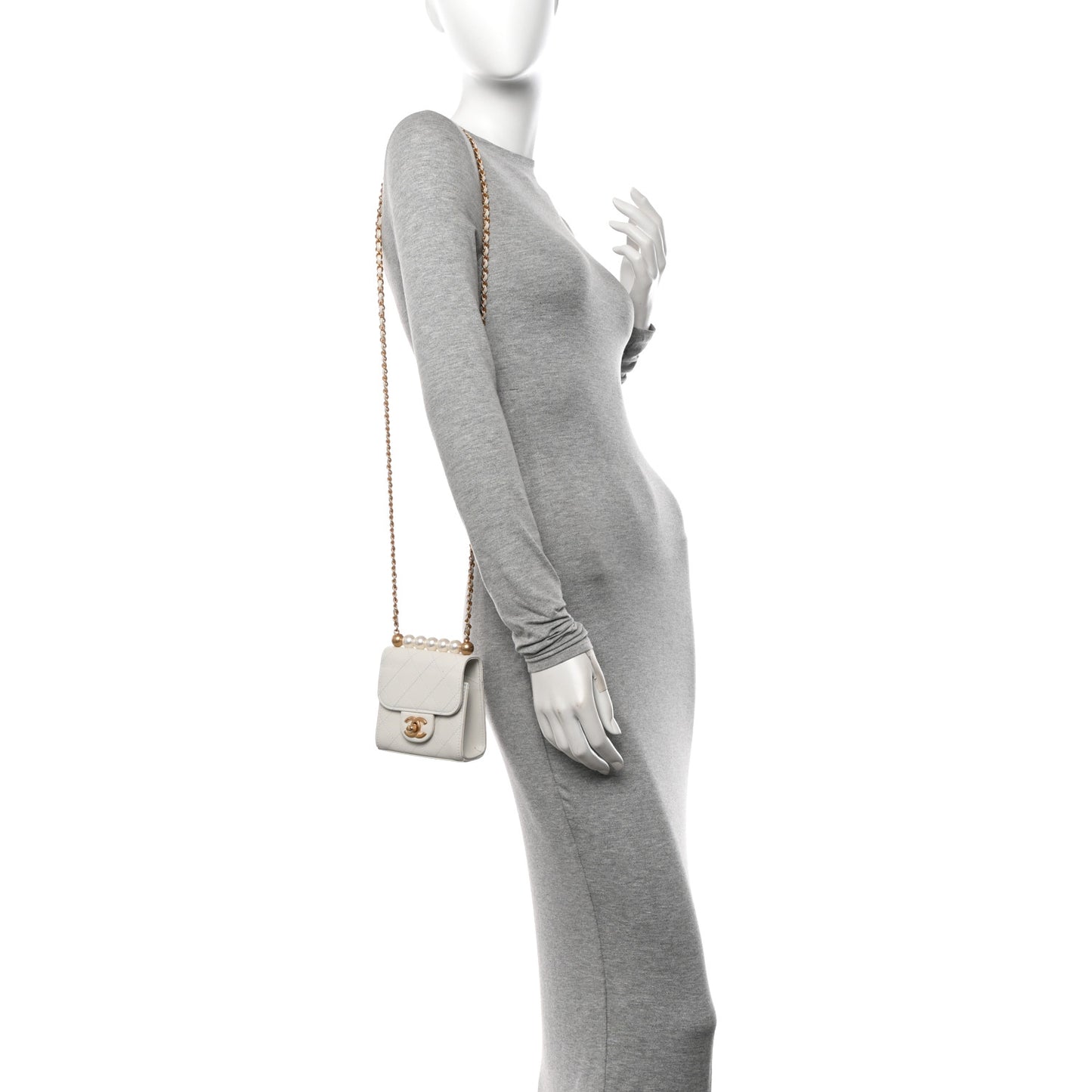 Goatskin Chic Pearls Clutch On Chain White