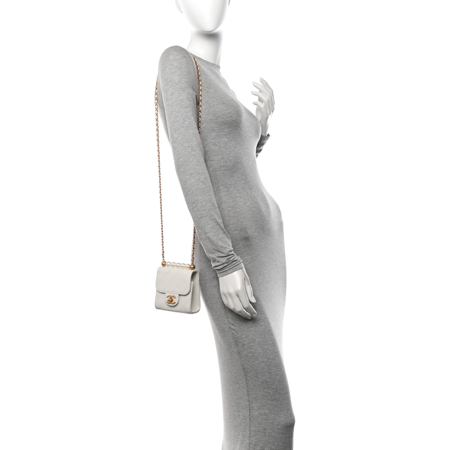 Chanel Goatskin Chic Pearls Clutch On Chain White 2 of 10