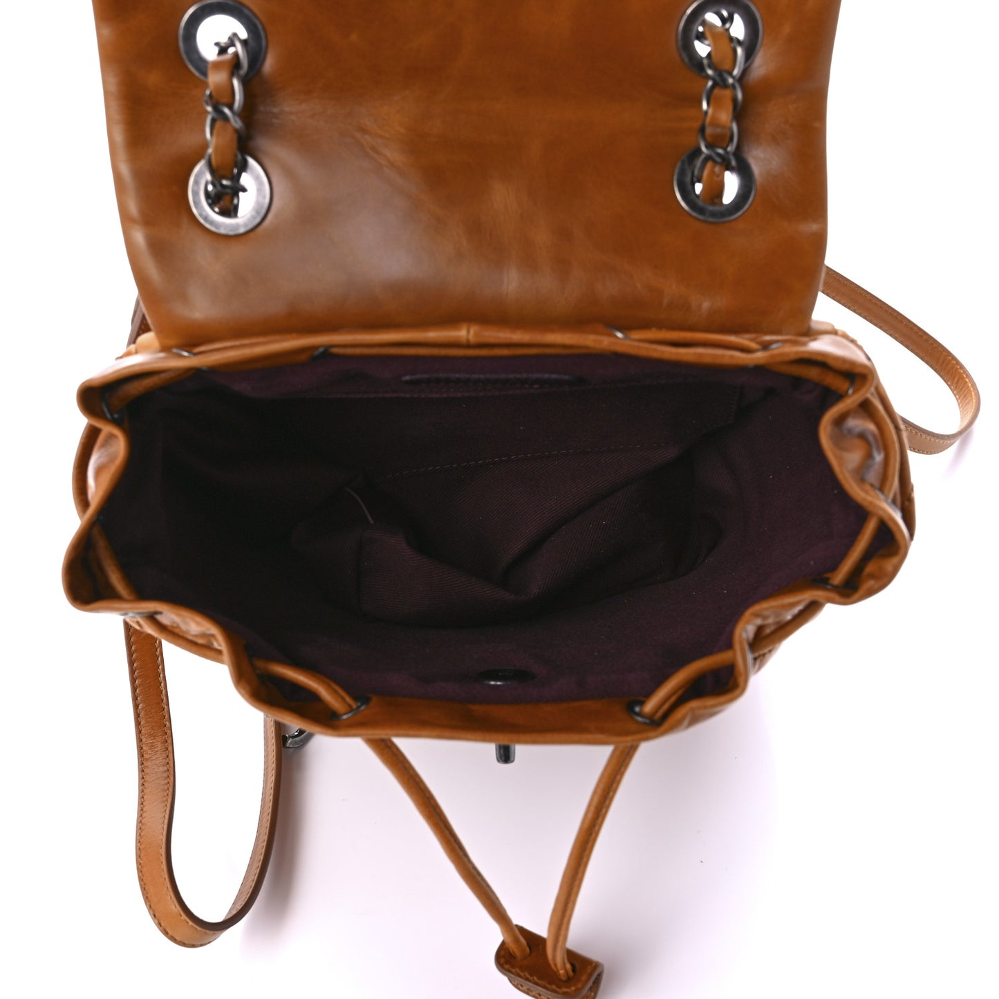 Glazed Calfskin Quilted Small Salzburg Backpack Brown
