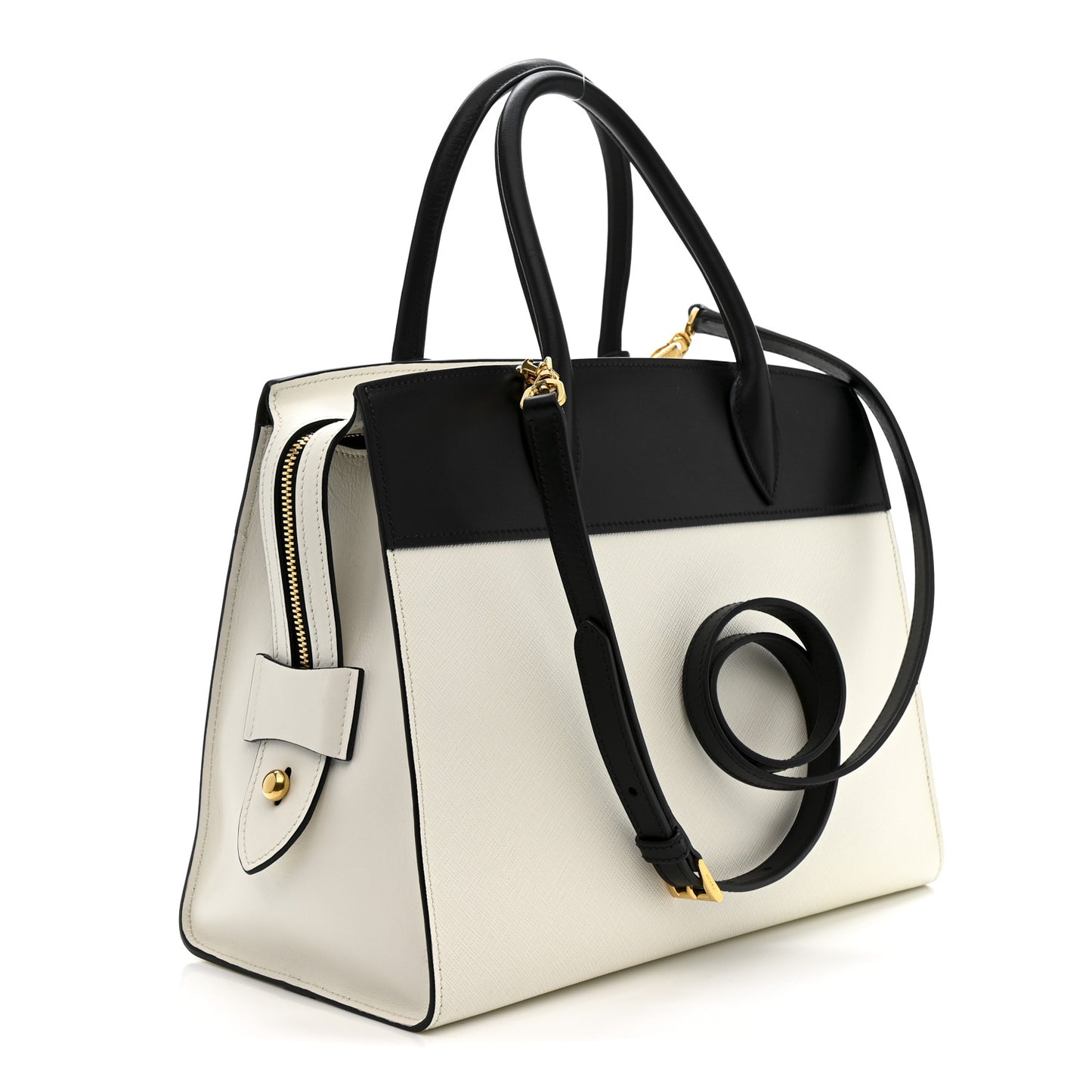Saffiano City Calfskin Medium Esplanade White Black