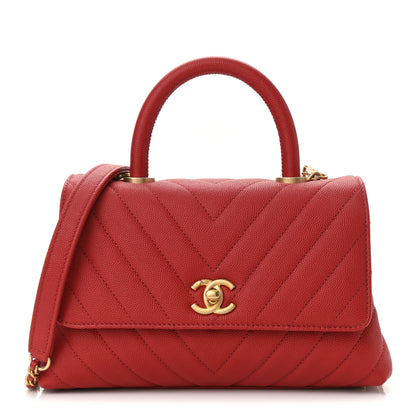 Chanel Caviar Chevron Quilted Mini Coco Handle Flap Red 1 of 11