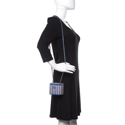 Chanel Raffia Jute Striped Mini Vanity Case With Chain Blue Beige 2 of 10