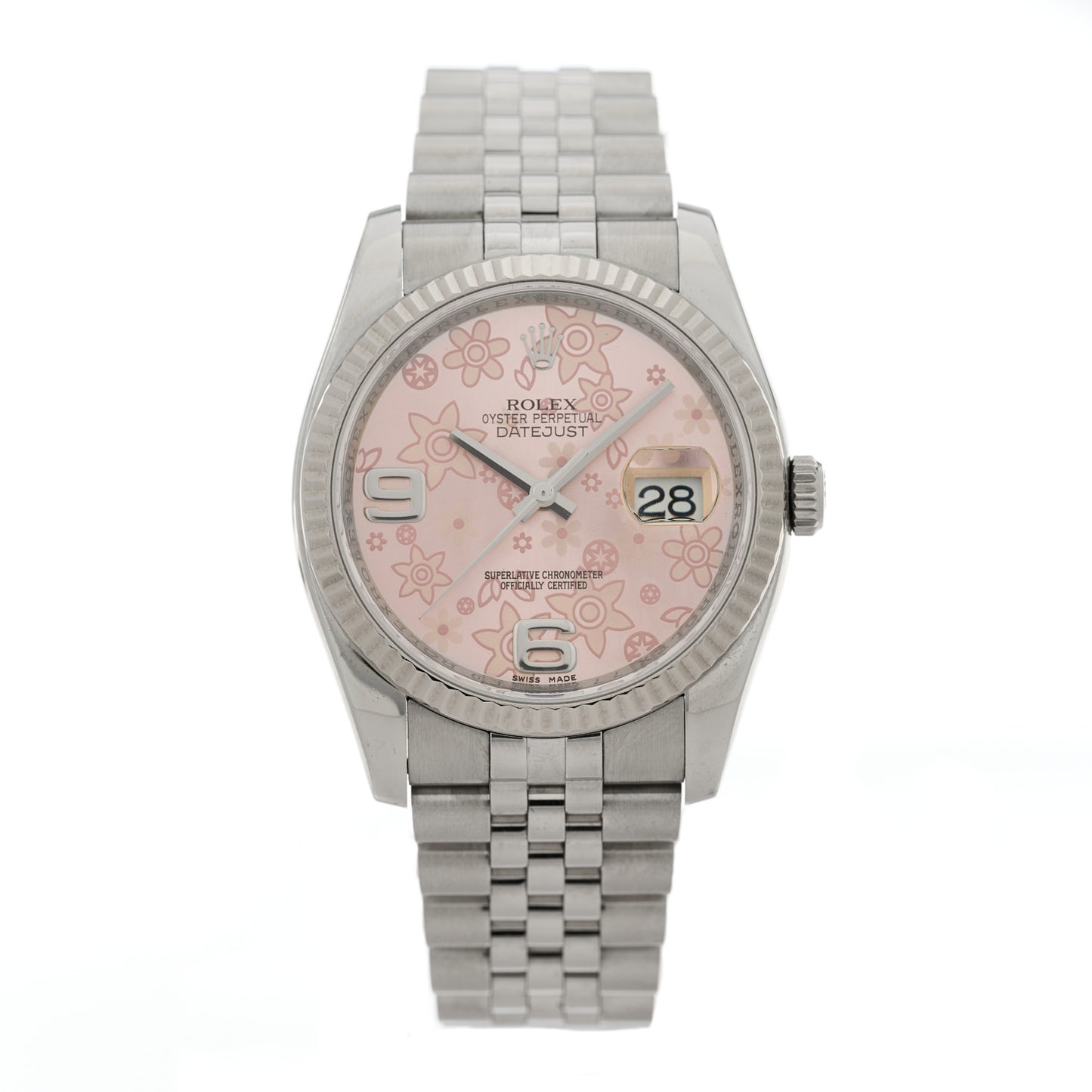 Stainless Steel 18K White Gold 36mm Oyster Perpetual Datejust Watch Pink Flowers 116234