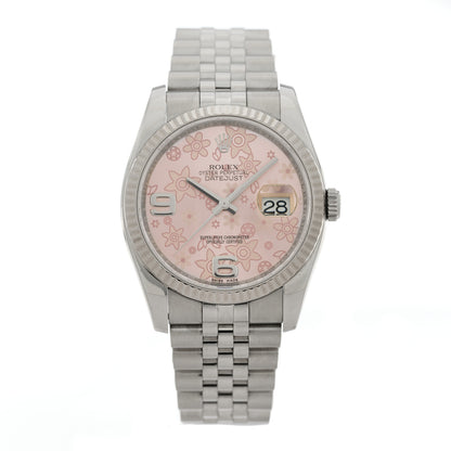 Rolex Stainless Steel 18K White Gold 36mm Oyster Perpetual Datejust Watch Pink Flowers 116234 1 of 4