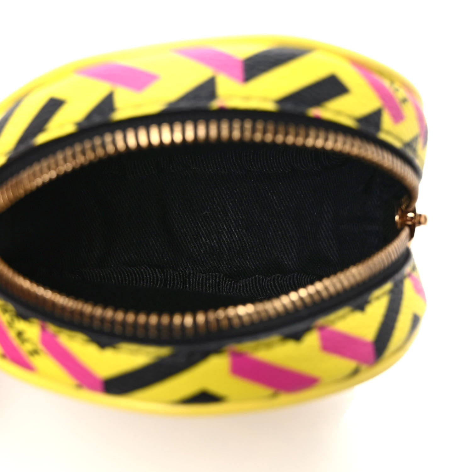 Versace Coated Canvas Calfskin La Greca Round Zip Pouch Yellow Black 5 of 6