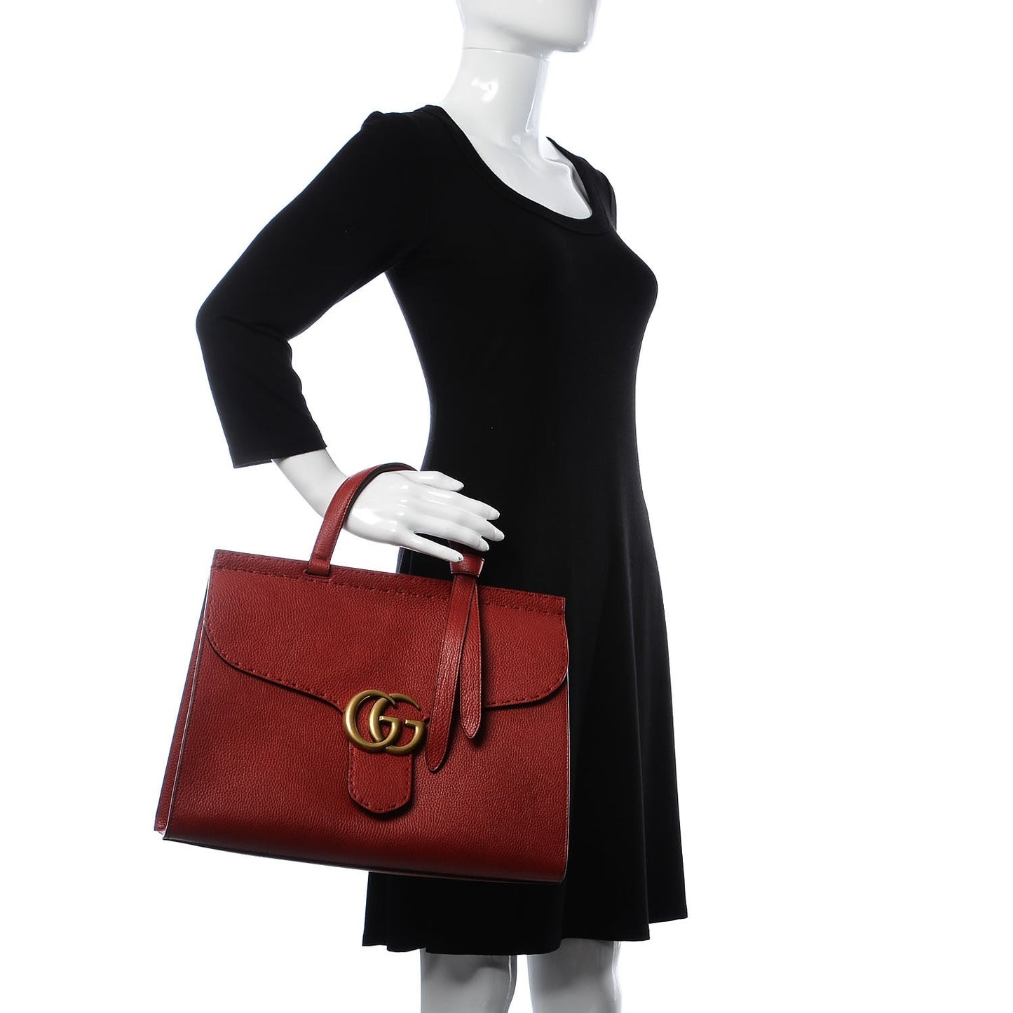 Calfskin Medium GG Marmont Top Handle Bag Vulcanic Red
