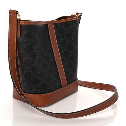 Celine Triomphe Canvas Calfskin Small Bucket Bag Tan 3 of 10