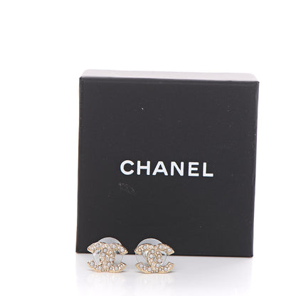 Chanel Metal Graduated Pearl Crystal CC Earrings Light Gold 6 of 6