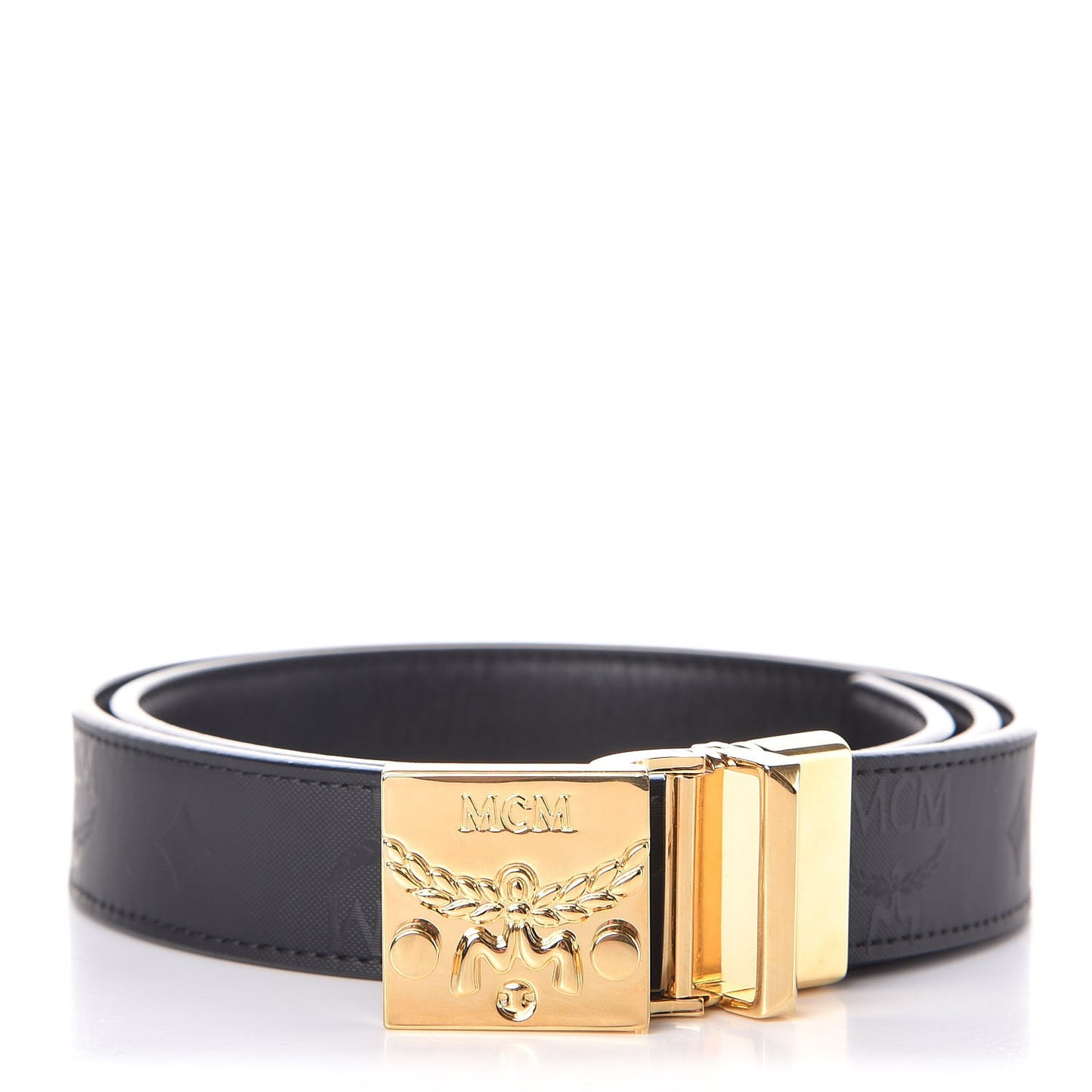 Calfskin Coated Canvas Monogram Reversible Belt Black