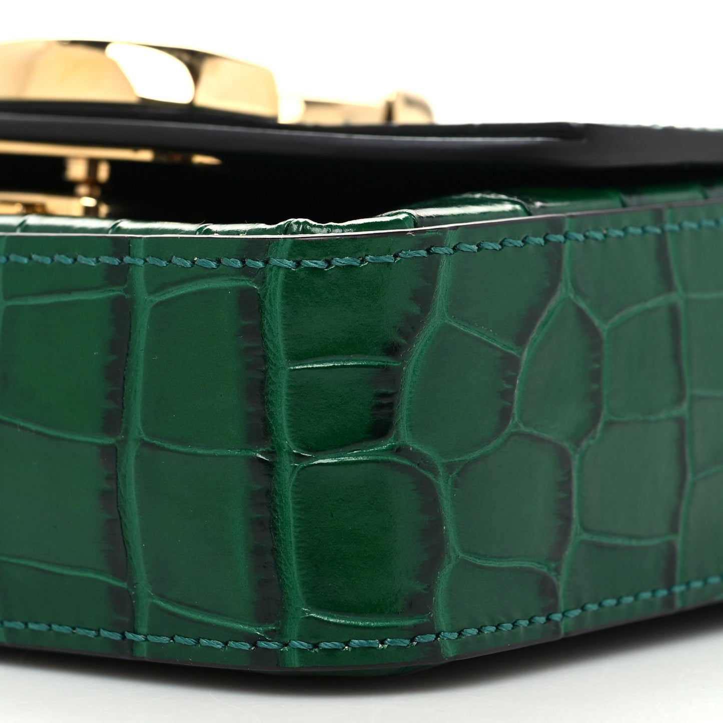 Calfskin Crocodile Embossed Mini C Double Carry Woodsy Green