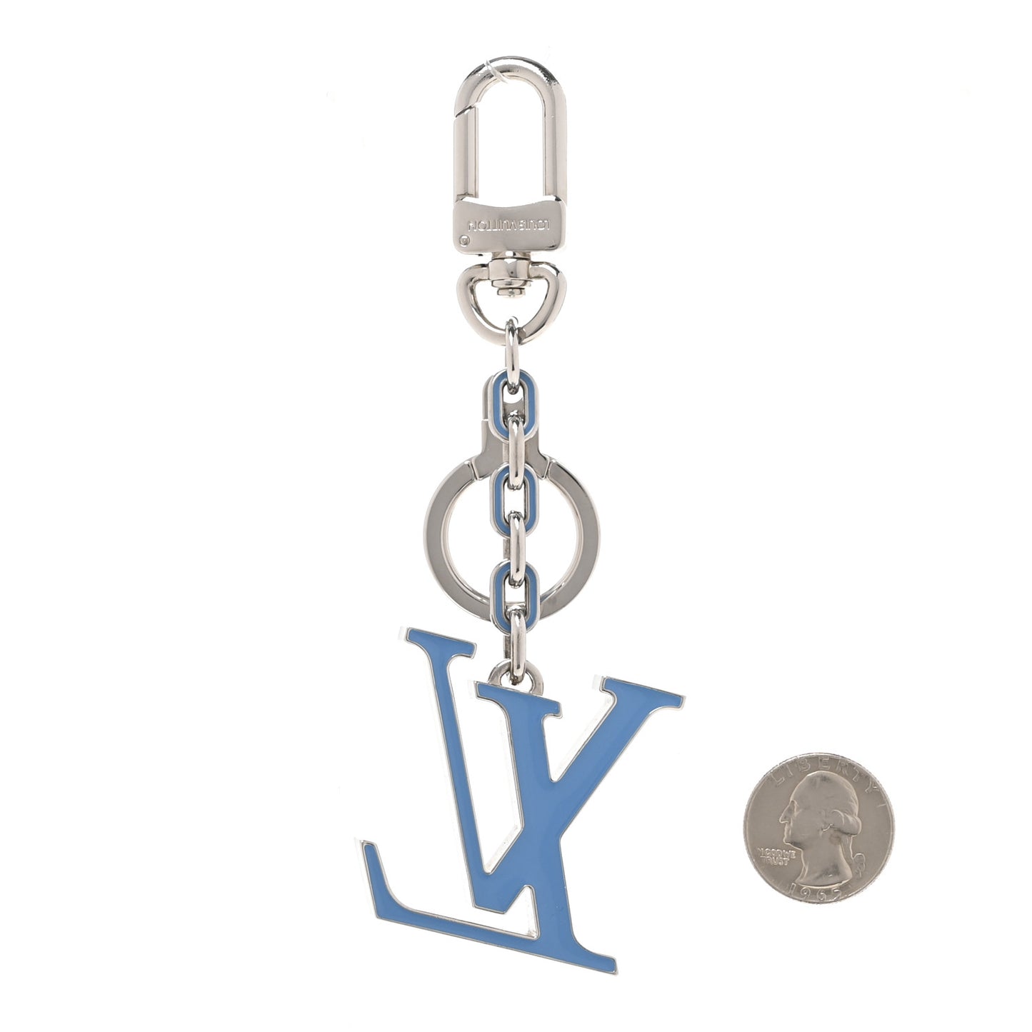 Metal Palladiium Finish Lacquer LV Initiales Bag Charm Key Holder Blue