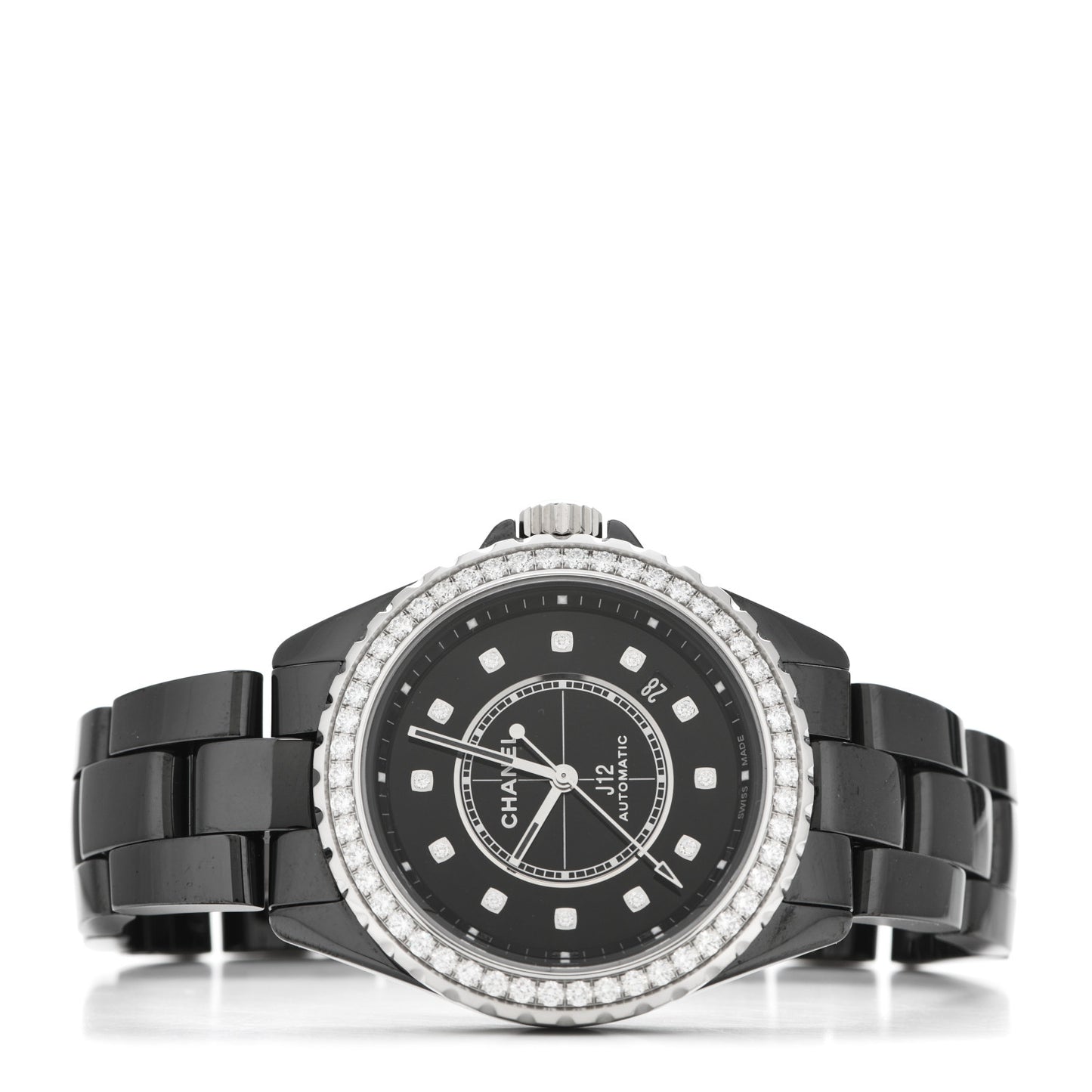 Stainless Steel Ceramic Diamond Bezel 38mm J12 Automatic Watch Black