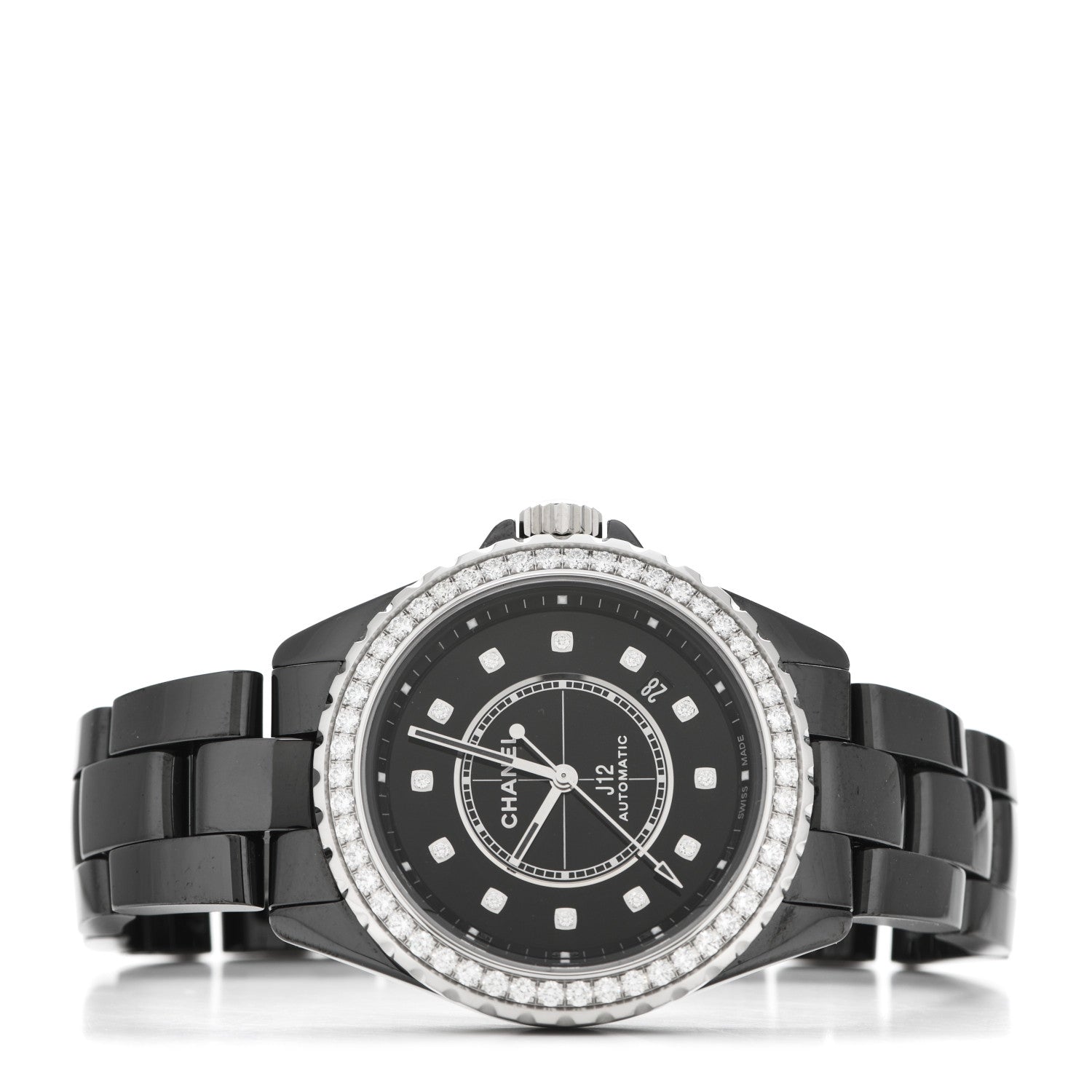 Chanel Stainless Steel Ceramic Diamond Bezel 38mm J12 Automatic Watch Black 2 of 5
