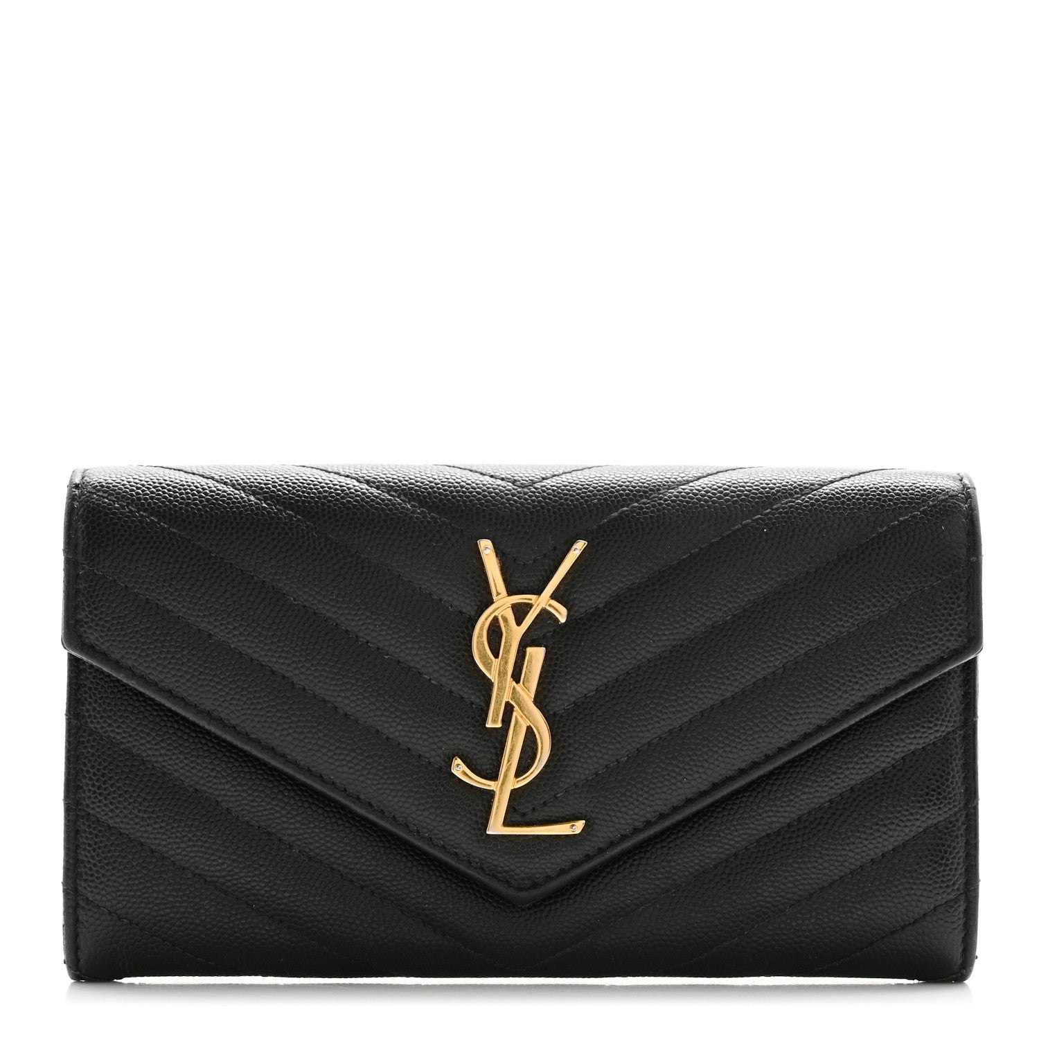 Saint Laurent Grain De Poudre Matelasse Chevron Monogram Flap Wallet Black 1 of 11