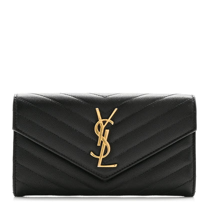 Saint Laurent Grain De Poudre Matelasse Chevron Monogram Flap Wallet Black 1 of 11