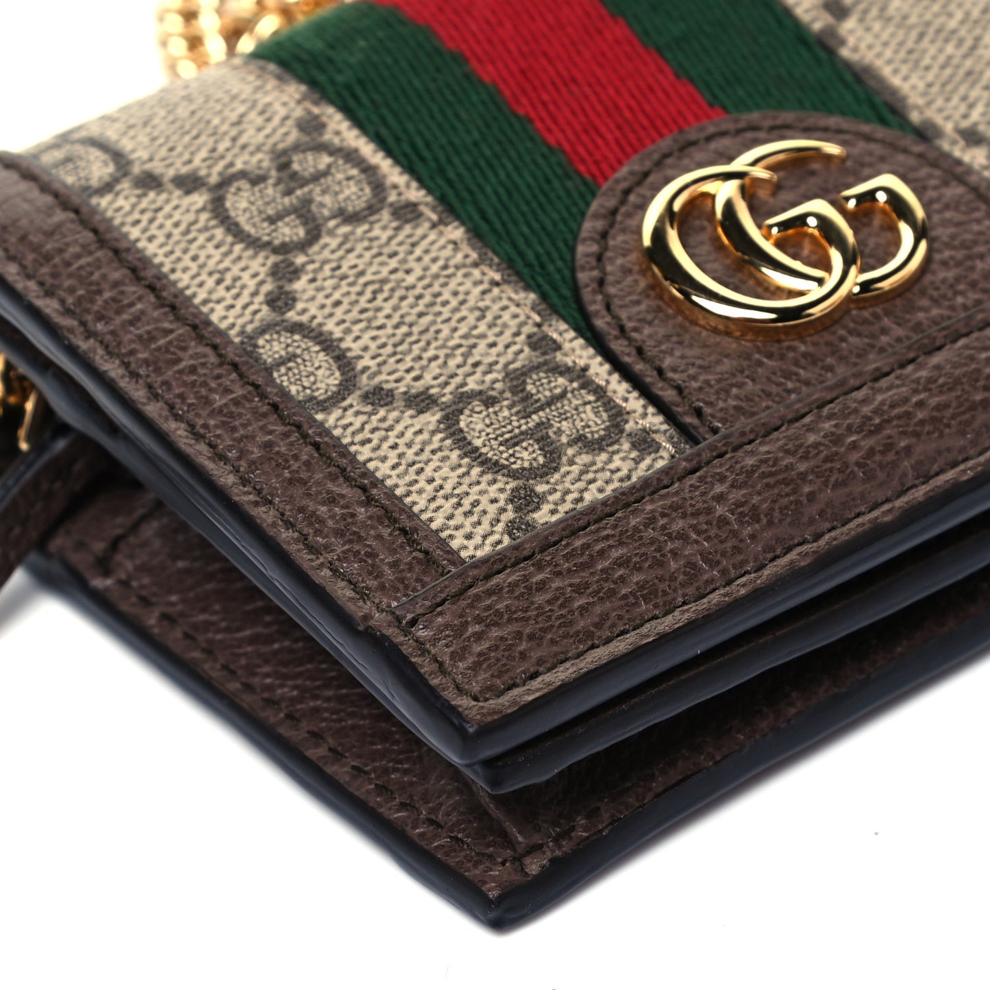 GG Supreme Monogram Web Ophidia Chain Card Case Wallet Beige New Acero