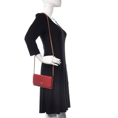 Prada Saffiano Metal Oro Chain Wallet Fuoco 2 of 10