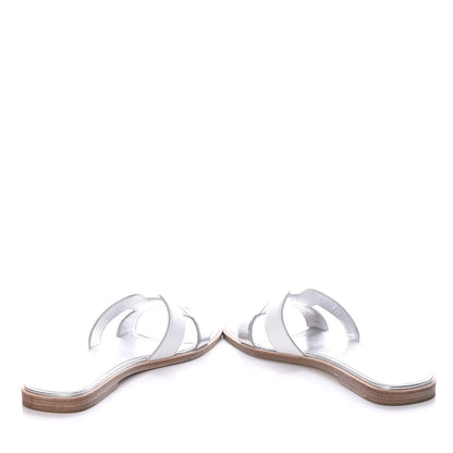 Hermes Metallic Nappa Box Oran Sandals 37.5 White Gris Argente 5 of 12