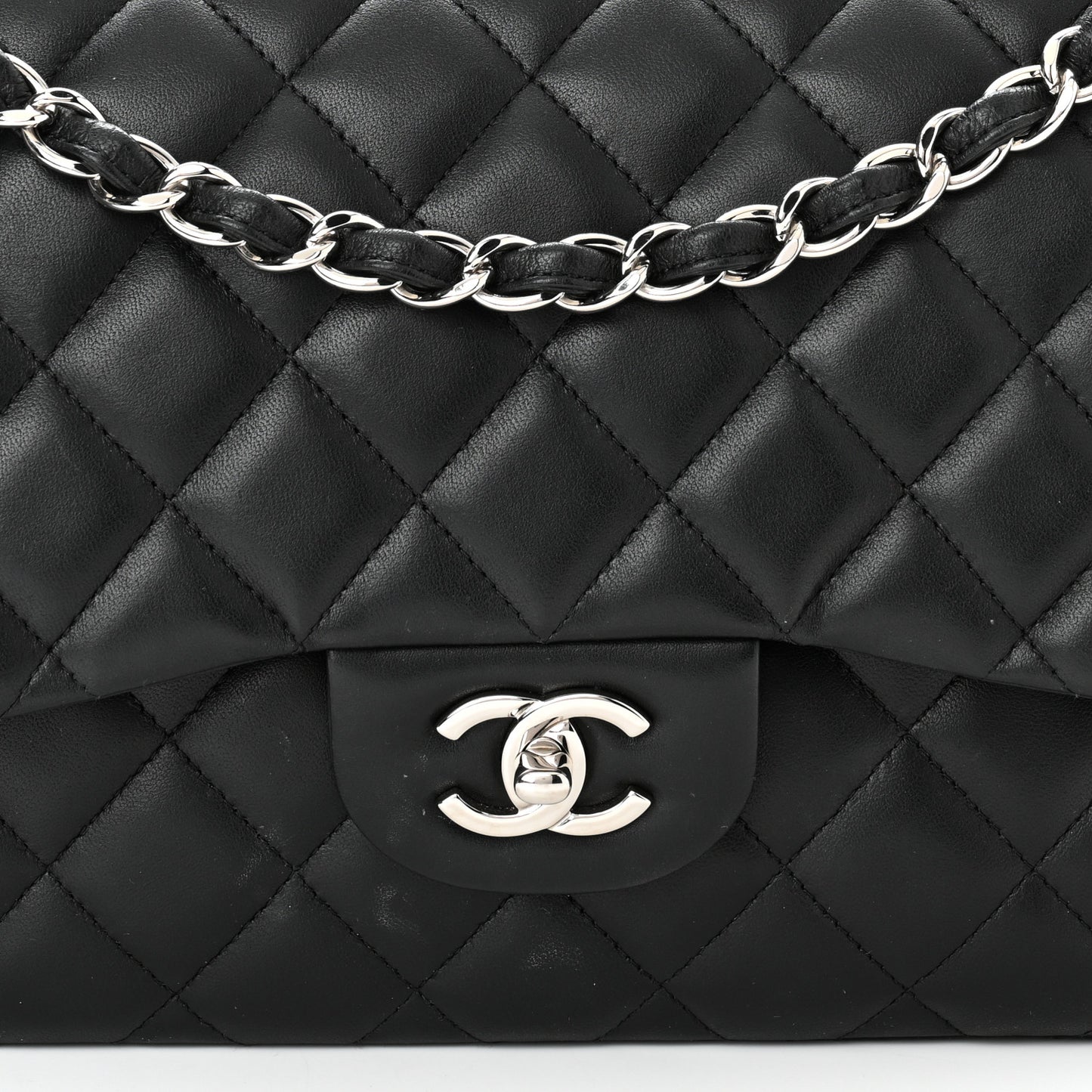 Lambskin Quilted Jumbo Double Flap Black