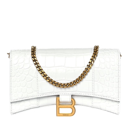Balenciaga Shiny Calfskin Crocodile Embossed Hourglass Chain Bag White 1 of 8