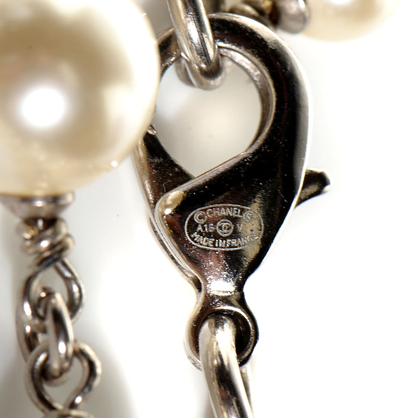 Crystal Pearl CC Long Necklace Silver