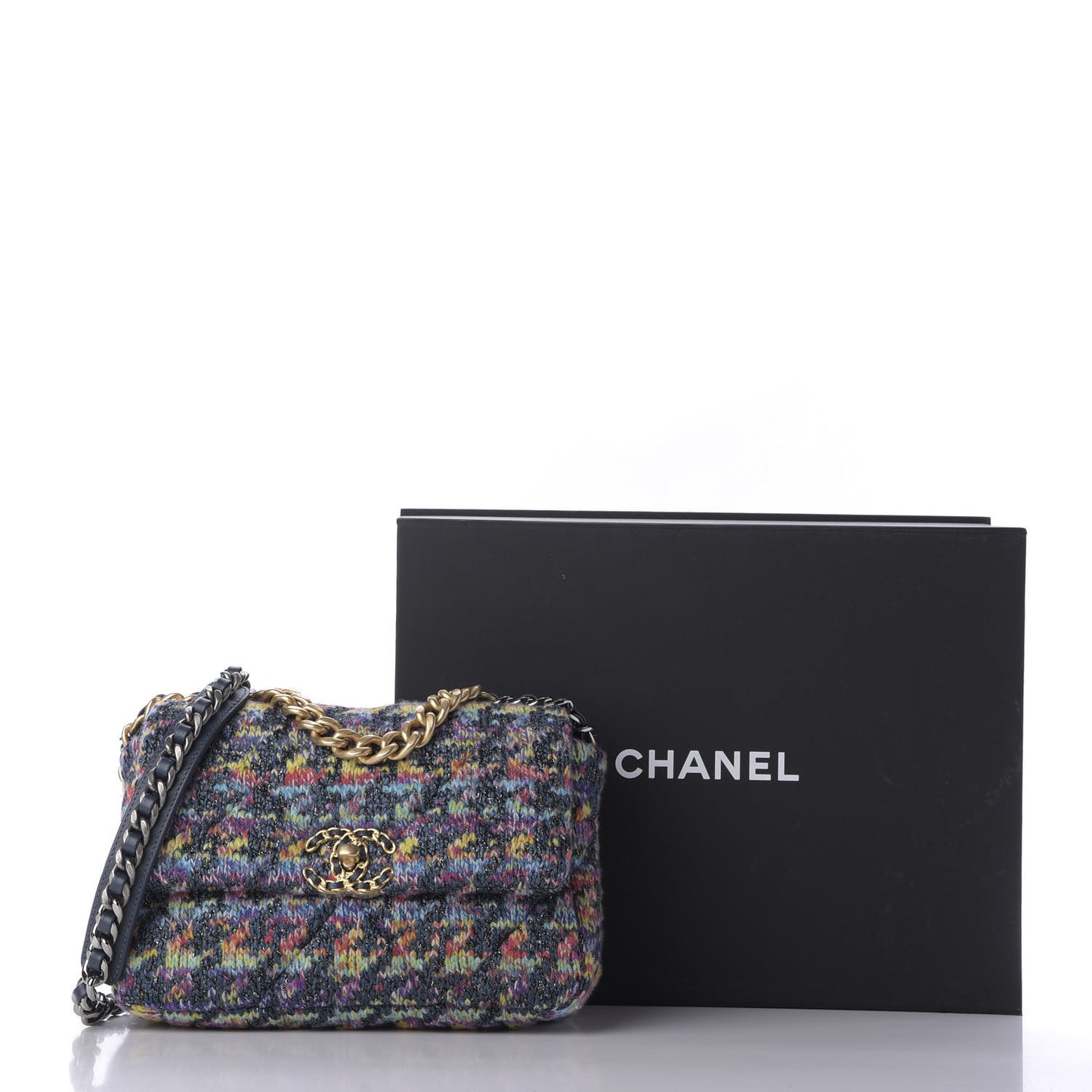Tweed Quilted Medium Chanel 19 Flap Dark Multicolor