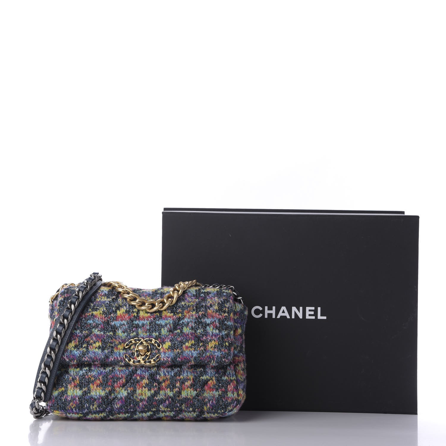 Chanel Tweed Quilted Medium Chanel 19 Flap Dark Multicolor 10 of 10