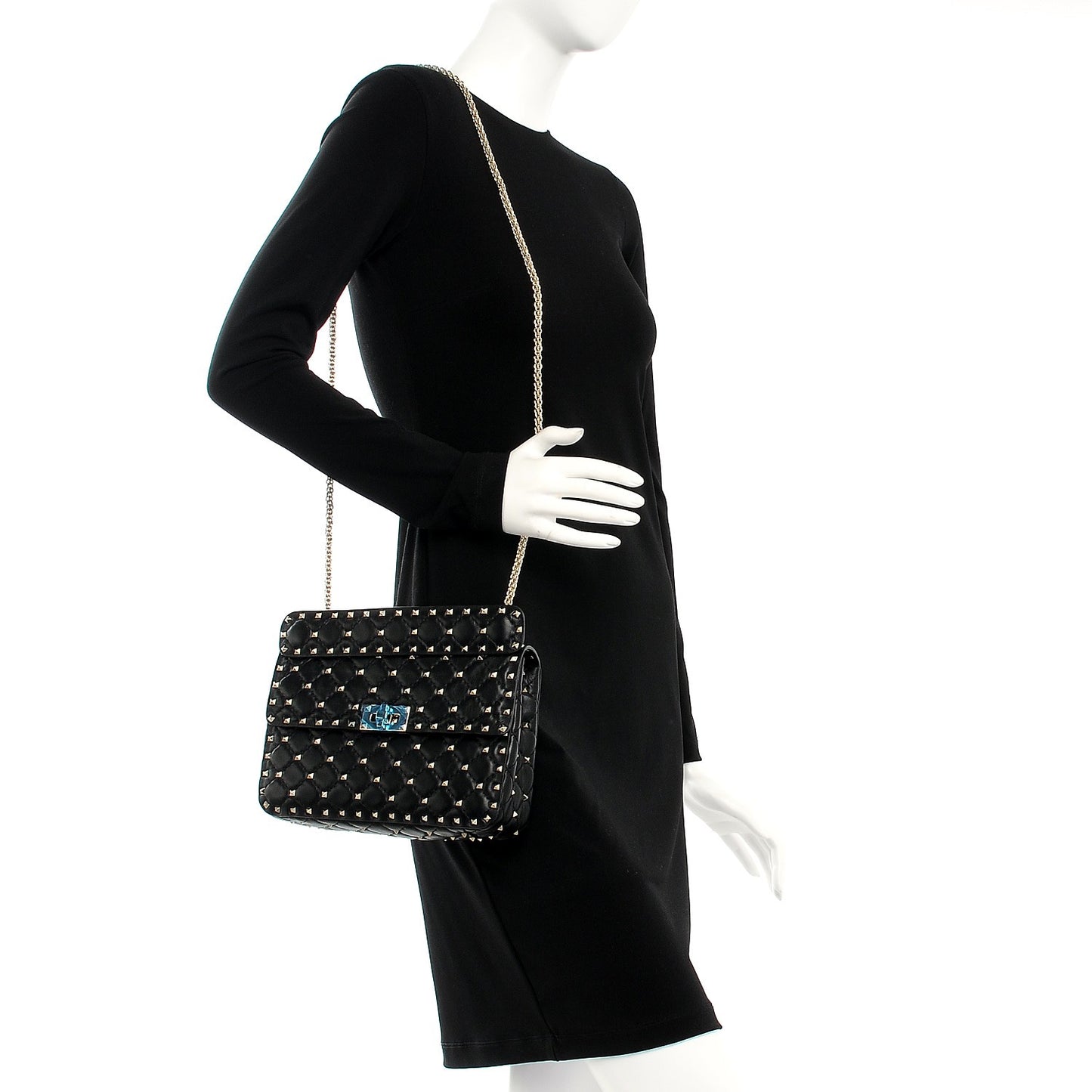 Lambskin Medium Rockstud Spike Shoulder Bag Black