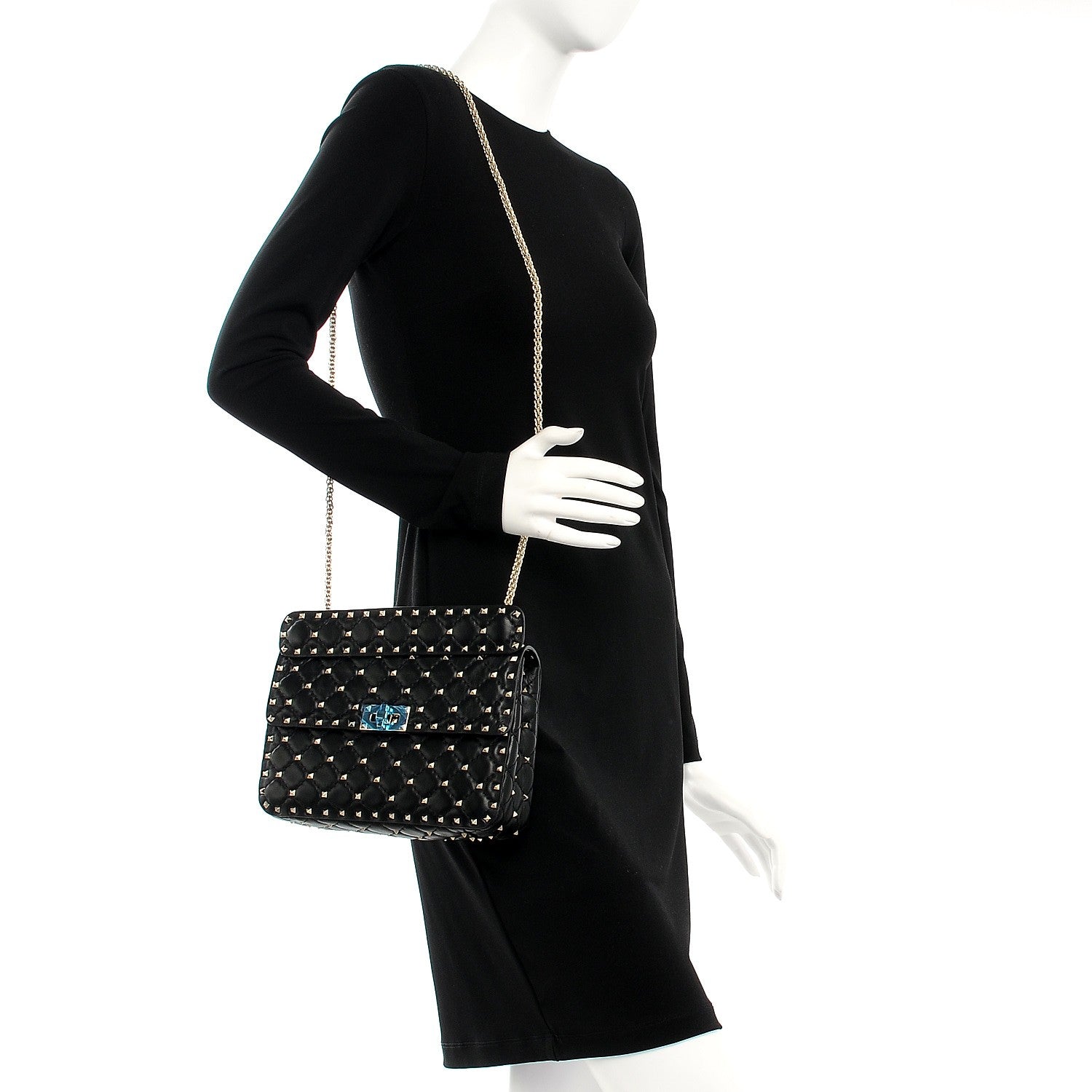 Valentino Garavani Lambskin Medium Rockstud Spike Shoulder Bag Black 2 of 7