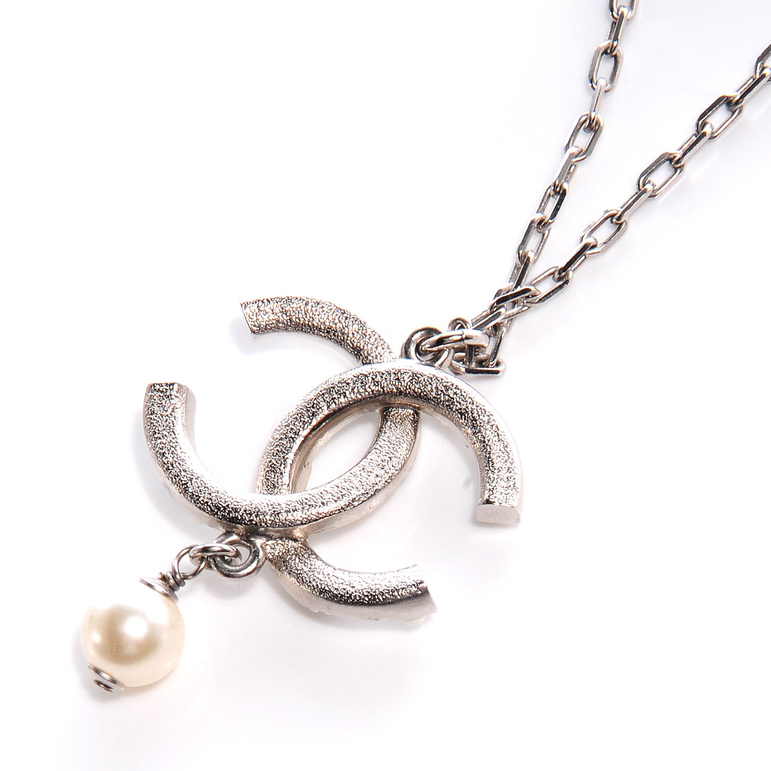 Chanel Pearl Crystal Baguette CC Chain Long Necklace Silver 3 of 5