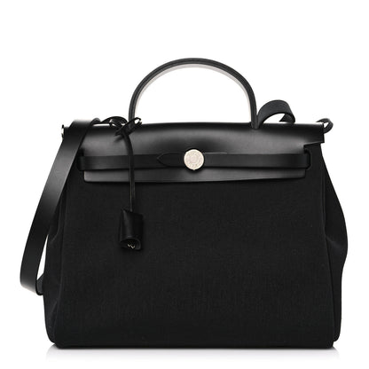 Hermes Military Toile Vache Hunter Herbag Zip Retourne 31 PM Black 3 of 16