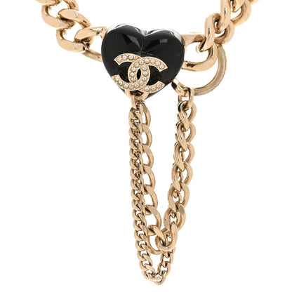 Chanel Metal Resin Crystal CC Heart Chain Choker Necklace Gold Black 4 of 6