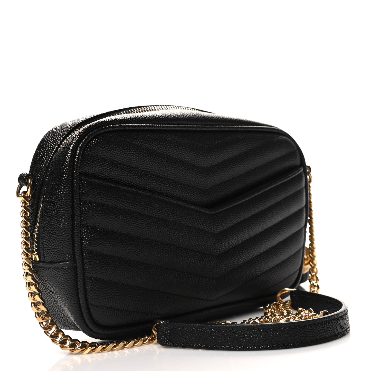 SAINT LAURENT Grain De Poudre Matelasse Monogram Mini Lou Camera Bag Black