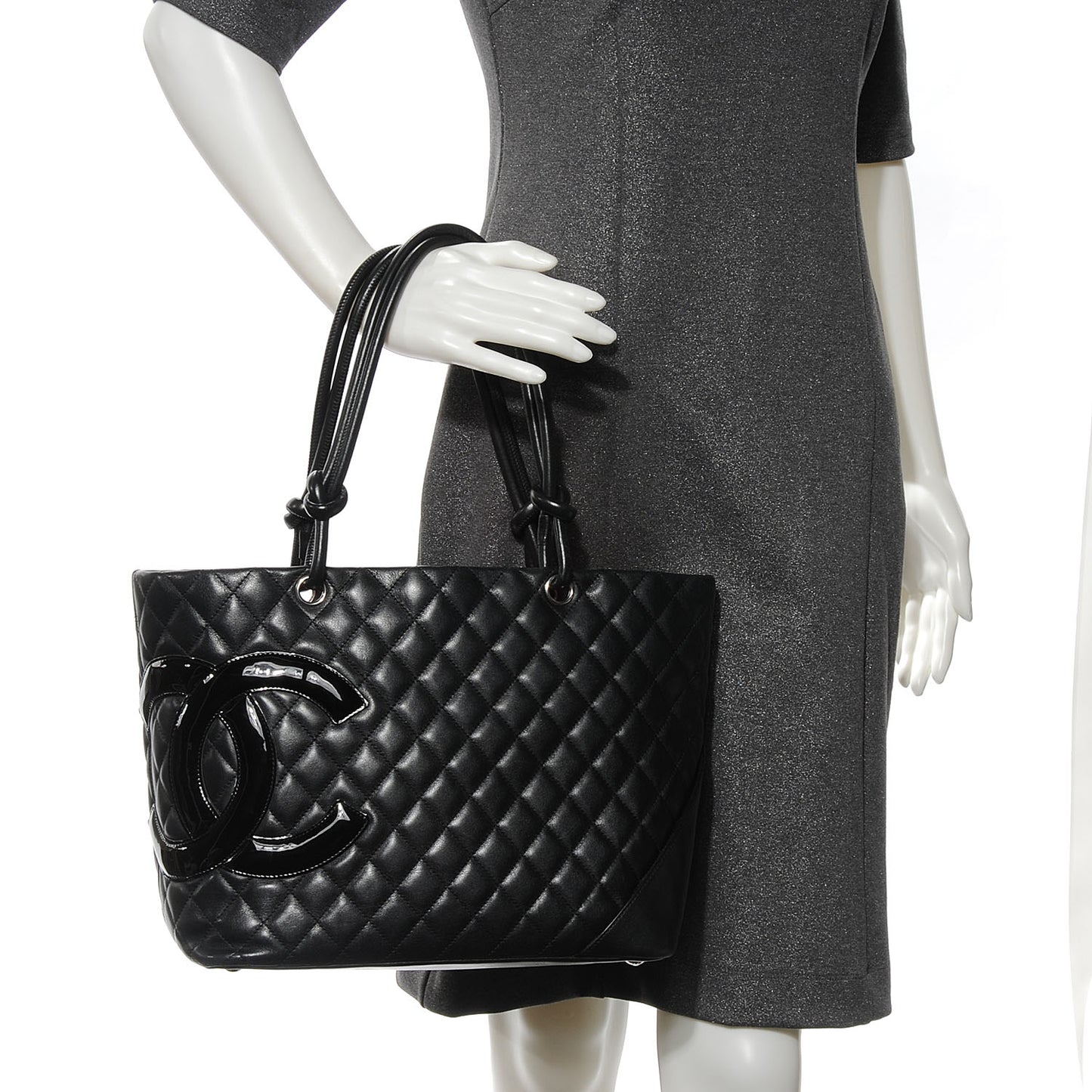Calfskin Quilted Large Cambon Tote Black