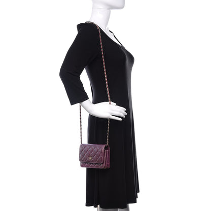 Chanel Iridescent Lambskin Quilted Mini Wallet On Chain WOC Purple 2 of 11