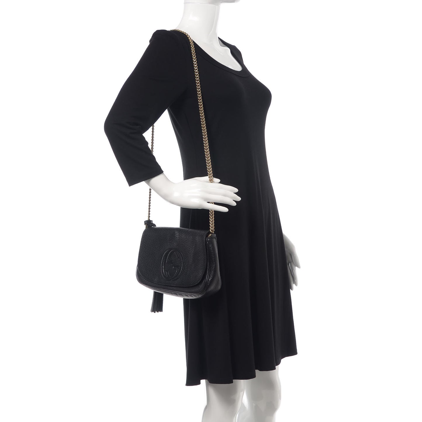 Pebbled Calfskin Medium Soho Flap Crossbody Black
