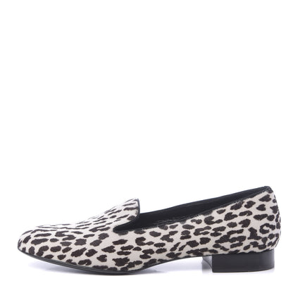 Saint Laurent Calfskin Calf Hair Corda Snow Leopard Slipper 37 Black White 1 of 12