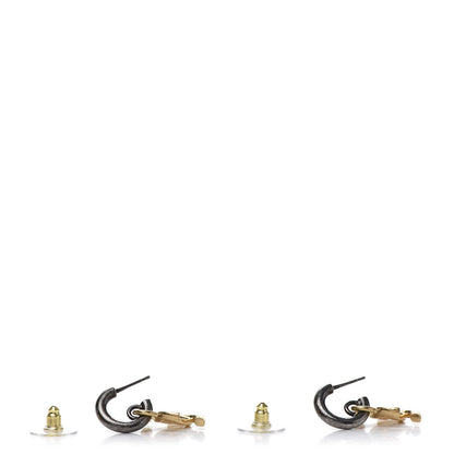 Chanel Metal Drop CC Earrings Ruthenium Gold 3 of 5